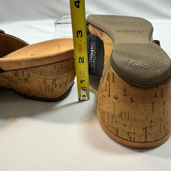 Vionic Leticia Black Snake Leather Cork Wedge Comfort Slide Sandals size 10 - Picture 8 of 13